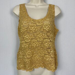 Vintage Criscione Sheer Stretch Lace Tank Top Womens Medium Gold 90s Y2K Sexy